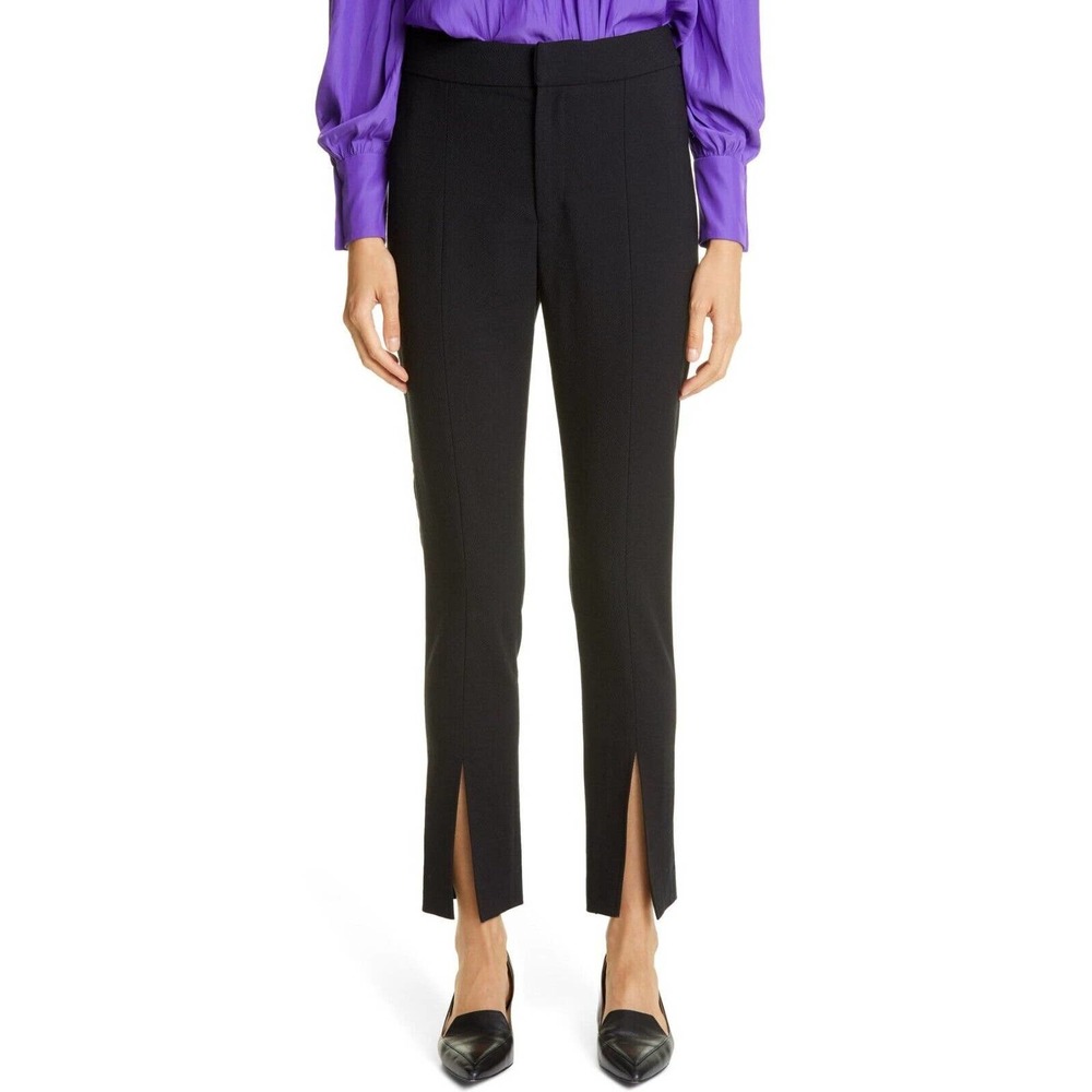 Smythe NEW High Waist Front Vent Pants Black Wool Stretch Trousers Size 4